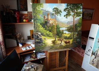 Пасторальный пейзаж с замком.